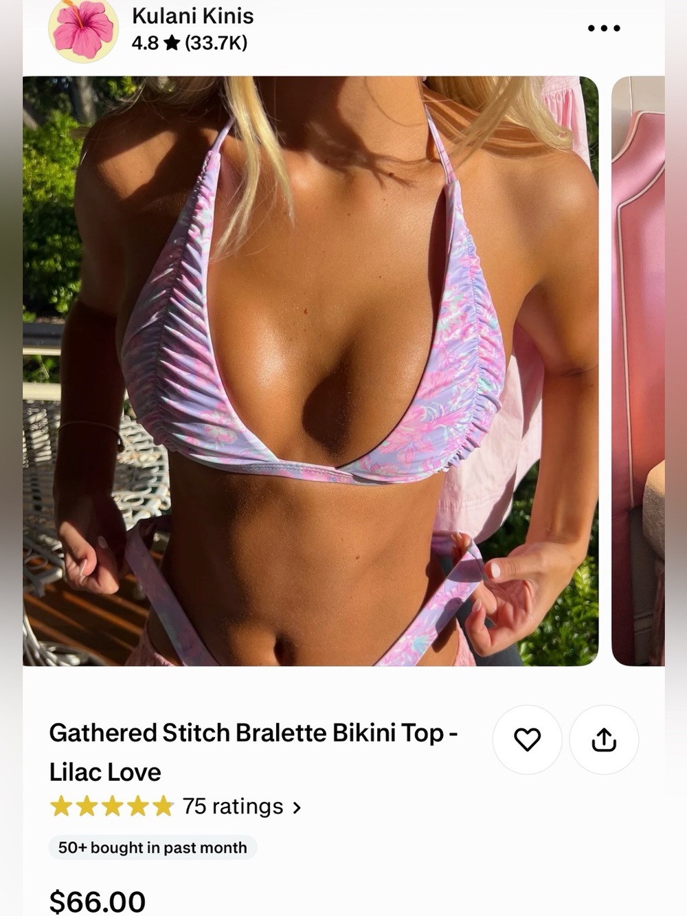 Kulani Kinis Lilac Pink Gathered Bralette Bikini Top